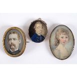 TWO 18TH CENTURY MINIATURES one in gold bracelet frame and a Victorian portrait of a gentleman (