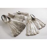 A COLLECTED OR HARLEQUIN PART SERVICE OF KING'S PATTERN FLATWARE (Single struck with shoulders),
