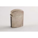 A LARGE PLAIN VESTA CASE with a curved or arched cover, & a steel striker plate along the back edge,