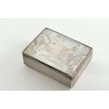 A WILLIAM IV SILVER SNUFF BOX rectangular with engine-turned decoration, the cover inset with a