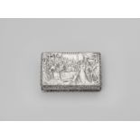 A GEORGE IV SILVER RECTANGULAR SNUFF BOX with engine-turning & raised floral borders, the cover