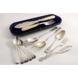 A MIXED LOT:- To include seven various antique Fiddle pattern dessert spoons (all either crested