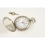 A SILVER FULL HUNTING CASED POCKET WATCH MADE FOR THE TURKISH MARKED the white enamel dial with