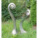 OLIVER STRONG - GARDEN SCULPTURE 'FIDDLE HEADS' the polished stainless steel sculptures of curved