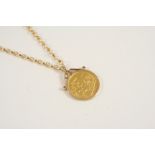 A GOLD SOVEREIGN 1967, in a 9ct. gold pendant mount and on a 9ct. gold oval link chain, total weight