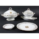 PARIS PORCELAIN PART DINNER SERVICE, by Pillivuyt and Cie, each piece monogrammed in gilt beneath