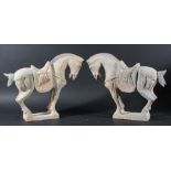 PAIR OF CHINESE 'JADE' HORSES, Tang style, carved with heads slightly turned, standing four square