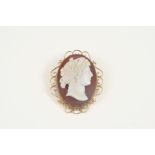A CARVED HARDSTONE CAMEO BROOCH of oval shape, depicting Demeter, the goddess of Agriculture and