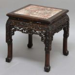 CHINESE ROSEWOOD AND MARBLE INSET STAND OR TABLE, the square top with rose marble panel above