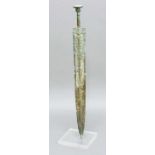 CHINESE BRONZE SWORD, possibly Waring States, the blade with geometric decoration to each side,