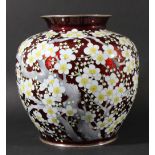 JAPANESE CLOISONNE VASE, 20th century, of ovoid form decorated with flowering prunus with shaded