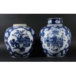 PAIR OF CHINESE BLUE AND WHITE GINGER JARS AND ONE COVER, Kangxi style but later, painted with three