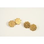 A PAIR OF 9CT. GOLD CUFFLINKS of circular form, each link embossed and engraved foliate