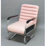 UNUSUAL LLOYD LOOM ROCKING CHAIR - USA an unusual chair with a ribbed back and pink rexin or leather