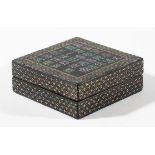 CHINESE LAC BURGAUTE BOX AND COVER, probably Kangxi, the cover with six line inscription and a