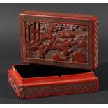 CHINESE CINNABAR LACQUER BOX AND COVER, probably 19th century, with a scene of three men in a
