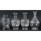 PAIR OF STOURBRIDGE GLASS VASES, the trefoil mouth above an ovoid body and spreading foot,