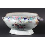 CHINESE FAMILLE ROSE TUREEN BASE, perhaps late 18th century, enamelled with floral sprays between