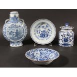 CHINESE BLUE AND WHITE MOON FLASK, painted with landscape roundels, height 22cm; together with a