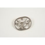 A SILVER BROOCH BY GEORG JENSEN depicting a deer amongst foliage, with maker's mark, stamped