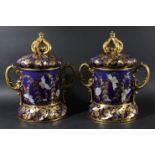 PAIR OF MASONS IRONSTONE STYLE TWO HANDLED VASES AND COVERS, early/mid 19th century, enamelled