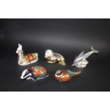 ROYAL CROWN DERBY PAPERWEIGHTS including Striped Dolphin (1324 of 1500), Llama (no certificate),