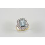 AN AQUAMARINE AND DIAMOND CLUSTER RING the step-cut aquamarine weighs approximately 4.50 carats