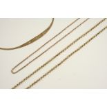 A 9CT. THREE COLOUR GOLD NECKLACE 40cm. long, 11.4 grams, together with a 9ct. gold necklace, formed