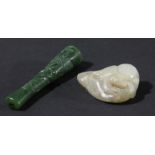 CHINESE GREY JADE CARVING, perhaps late Ming, of a leopard or chilong on a rock, length 4cm;