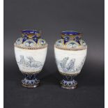 PAIR OF DOULTON LAMBETH VASES - HANNAH BARLOW each stoneware vase with a sgraffito design of Dogs in