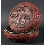 CHINESE CINNABAR LACQUER CIRCULAR BOX AND COVER, 19th century, the cover with three figures