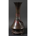 JAPANESE BRONZE VASE, of slumped baluster form with a quatrelobe mouth, a crayfish in relief, with a