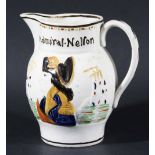 ADMIRAL NELSON AND CAPTIAN HARDY, prattware style jug moulded with busts of Nelson and Hardy with