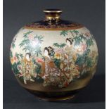 JAPANESE SATSUMA VASE, Meiji, of spherical form, decorated with geishas in a flower garden between