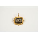 A WILLIAM IV DIAMOND, BLACK ENAMEL AND GOLD MOURNING BROOCH PENDANT the central section of black