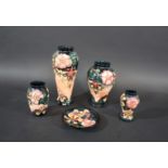 MOORCROFT POTTERY - OBERON 5 items of Moorcroft pottery in the Oberon design, including 4 vases of