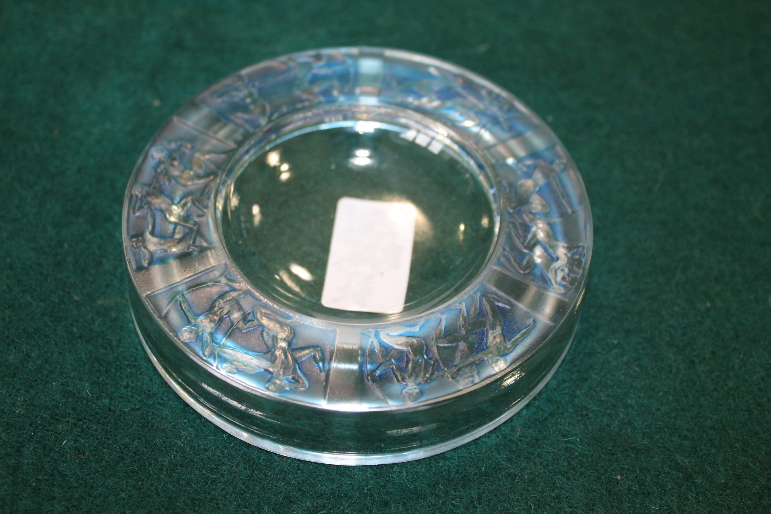 LALIQUE DISH - ARCHERS a glass dish with blue stained panels of Archers. Moulded mark, R LALIQUE, - Image 5 of 13