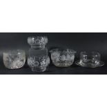 COLLECTION OF GLASS FINGER OR RINSING BOWLS, mainly engraved with various floral and foliate