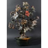 CHINESE HARDSTONE AND JADE TREE, with numerous branches of leaves and flowers from a main trunk,