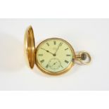 AN 18CT. GOLD FULL HUNTING CASED POCKET WATCH the white enamel dial signed Dent, 63 Cockspur St.