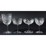 COLLECTION OF 20TH CENTURY WINE GLASSES, by Stourbridge and others, with a variety of decoration