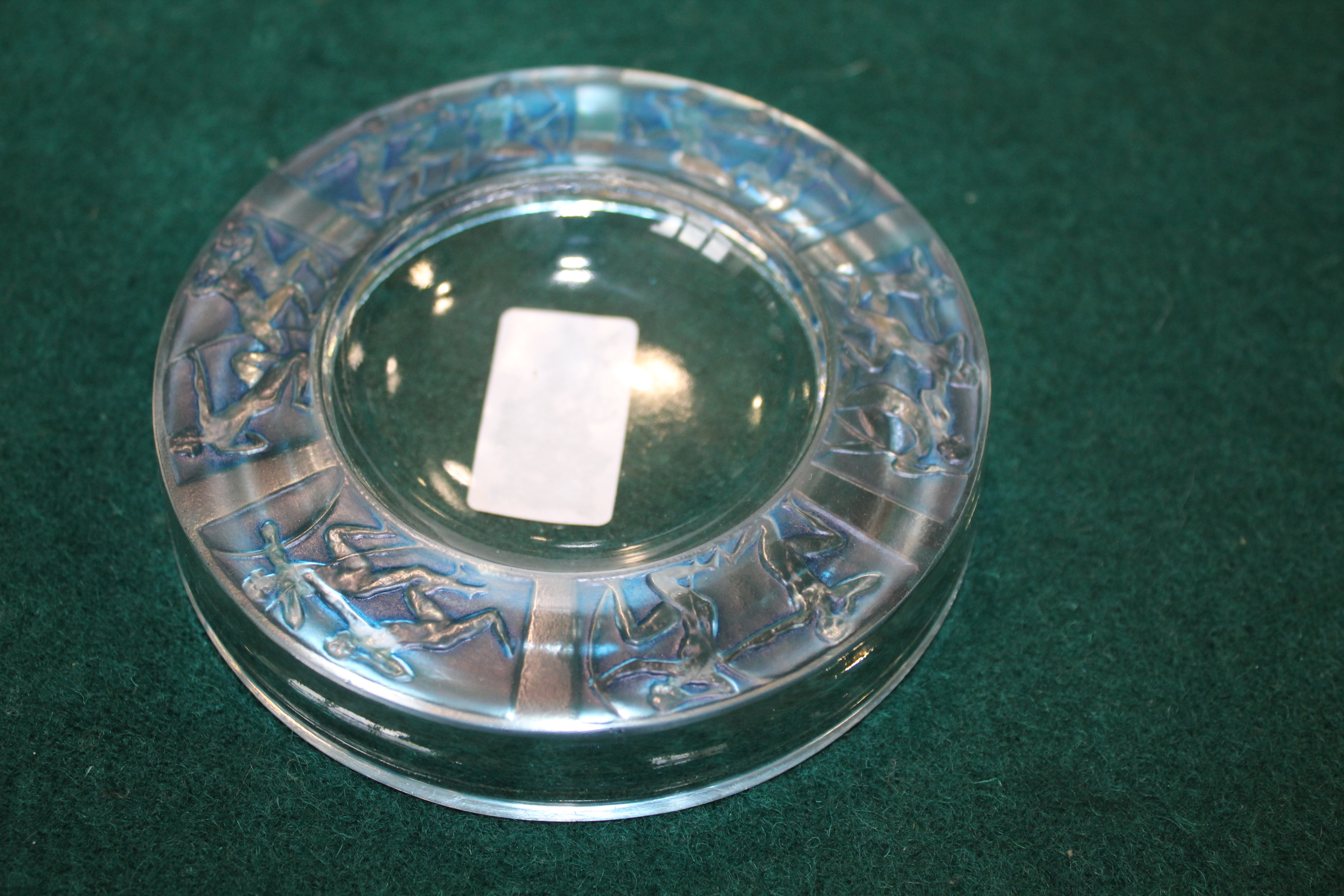 LALIQUE DISH - ARCHERS a glass dish with blue stained panels of Archers. Moulded mark, R LALIQUE, - Image 3 of 13