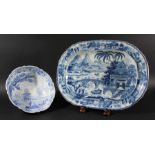 ROGER'S PEARLWARE FOOTED BOWL, blue transfer printed with a scene from the Roger's View series,