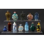 COLLECTION OF CHINESE SNUFF BOTTLES, to include two crystalline glazed, hard stone, blue, white &