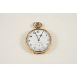 A 9CT. GOLD OPEN FACED POCKET WATCH the white enamel dial signed Limit, with Arabic numerals and