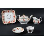 ENGLISH PORCELAIN SPODE STYLE PART TEA AND COFFEE SERVICE, circa 1820, with iron red painted and