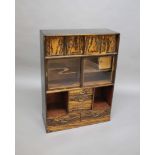 JAPANESE CABINET an interesting wooden cabinet with 4 sliding doors at the top, with a shaped