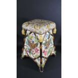 MAJOLICA GARDEN SEAT probably continental with a cushion shaped top, the sides painted with Birds,