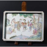 CHINESE FAMILLE ROSE PLAQUE OR TRAY, 19th century, enamelled with a traveller on horseback with