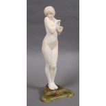 ART NOUVEAU FIGURE OF A GIRL - AFTER LOUIS CHALON (1866-1940) a carved alabaster figure of a nude